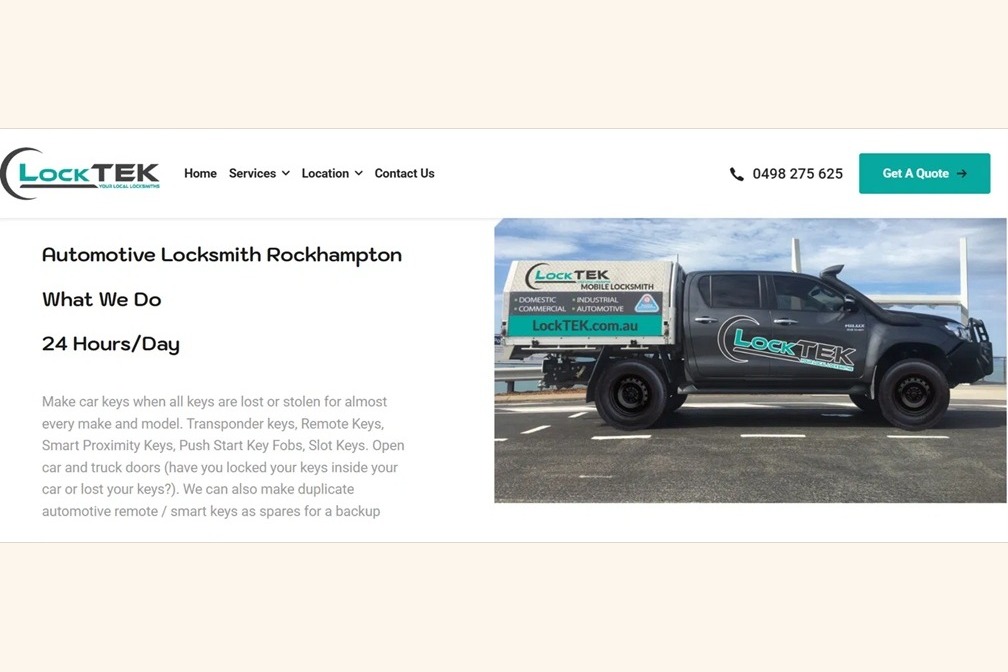 LockTEK Mobile Locksmith website, built by Web Designs Rockhampton